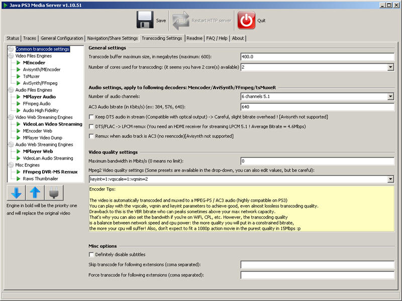 PS3 Media Server Transcode Settings